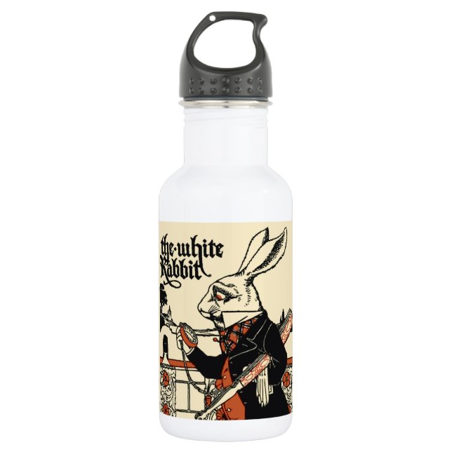 Alice White Rabbit Classic Wonderland  Stainless Steel Water Bottle (Front)