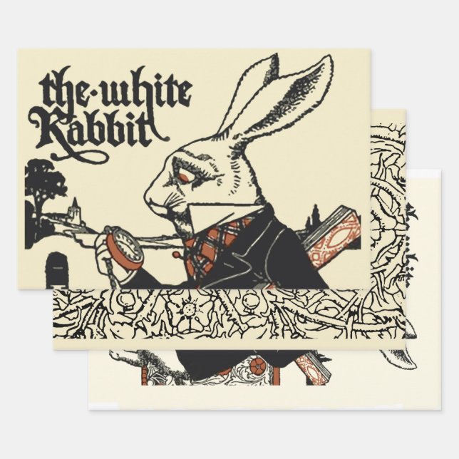 Alice White Rabbit Classic Wonderland  Wrapping Paper Sheets (Set)