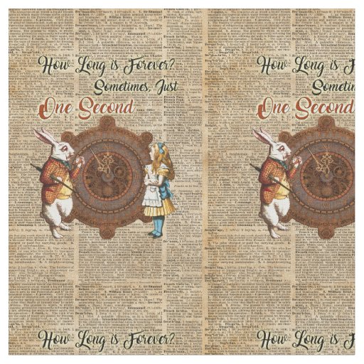 Alice & White Rabbit Vintage Dictionary Art Quote Fabric