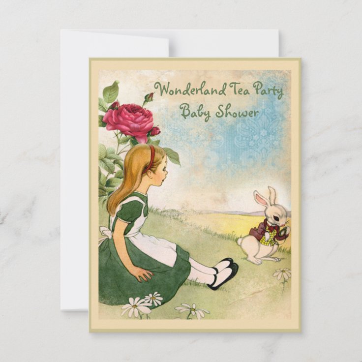 Alice & White Rabbit Wonderland Baby Shower Invitation 