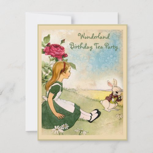 Alice  White Rabbit Wonderland Birthday Party Invitation