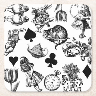 Alice White Rabbit Wonderland Classic Square Paper Coaster