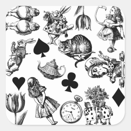 Alice White Rabbit Wonderland Classic Square Sticker