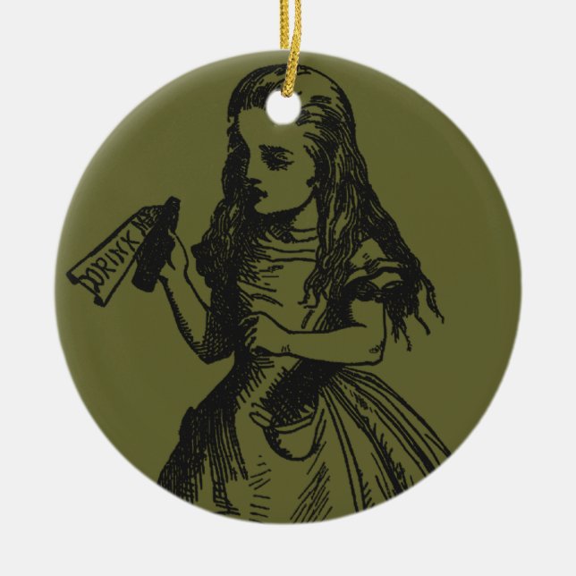 Alice with "Drink Me" Bottle Ceramic Ornament (Front)