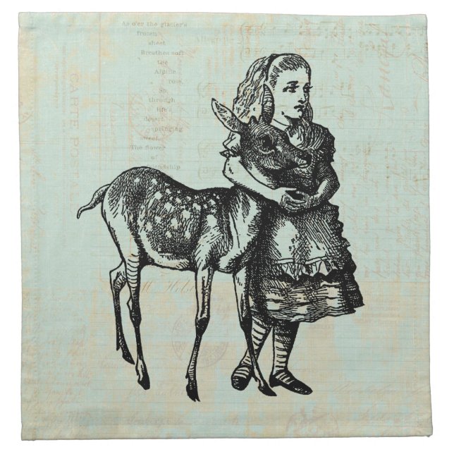 Alice with Fawn Alice in Wonderland Art Cloth Napkin (Front)