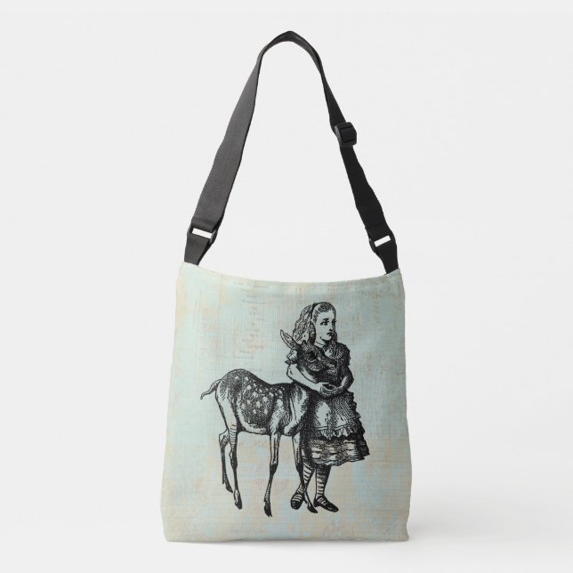Alice with Fawn Alice in Wonderland Art Crossbody Bag (Front)