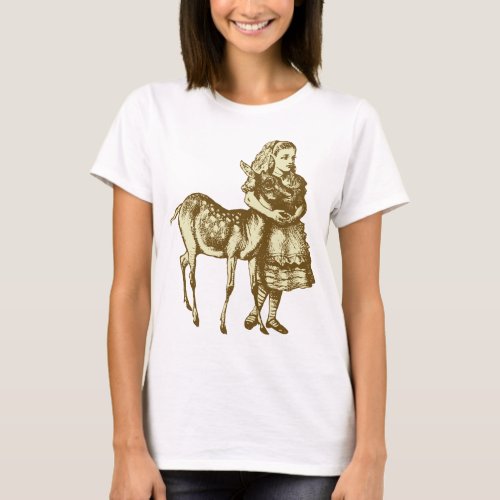 Alice with Fawn Inked Sepia T_Shirt