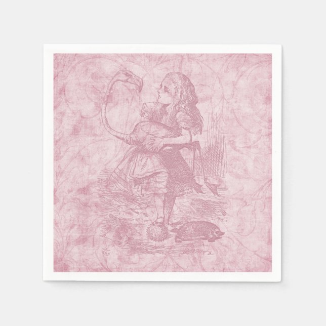 Alice with Flamingo Alice in Wonderland Floral Art Napkins (Front)
