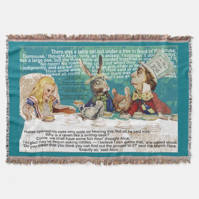 Alice with the Mad Hatter and the March Hare Throw Blanket (Front)
