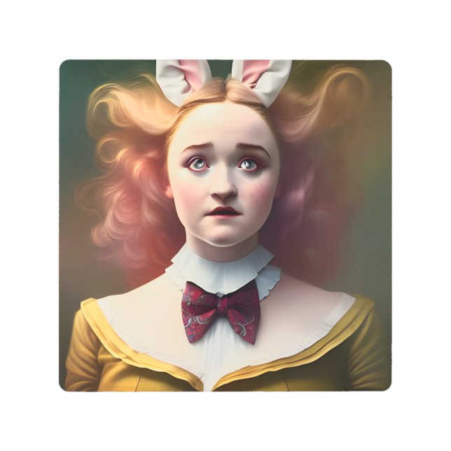 Alice With the White Rabbit Ears Metal Print (Front)