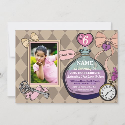 Alice Wonderland Birthday Photo Invitation