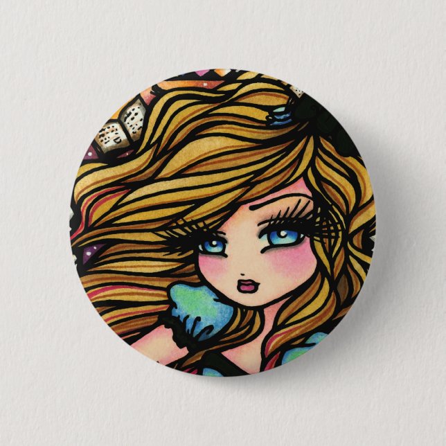 Alice Wonderland Books Girl Fairy Fantasy Pinback Button (Front)