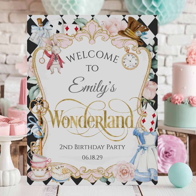 Alice Wonderland Mad Hatter2nd birthday welcome Foam Board (Alice Onederland, Mad Hatter Tea Party, Girl 2nd birthday welcome sign.)