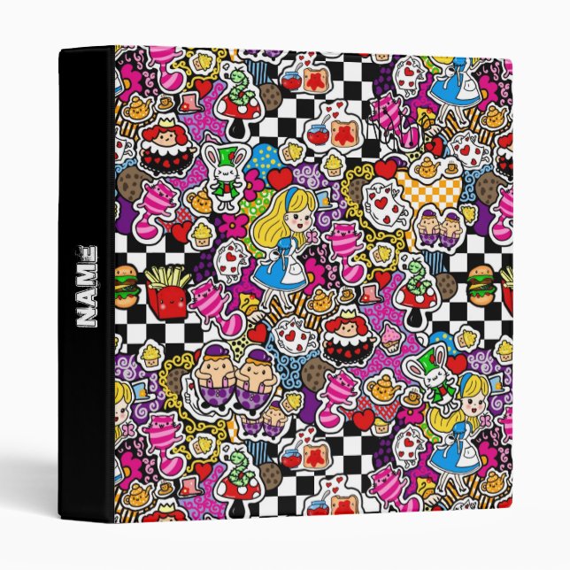 Alice Wonderland Mad Hatter Cat Doodle Art by Leah 3 Ring Binder (Front/Spine)