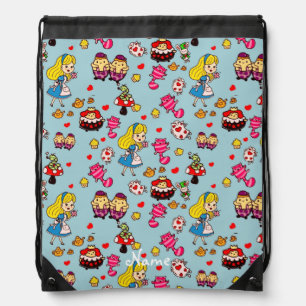 Alice Wonderland Mad Hatter Cat Doodle Art by Leah Drawstring Bag