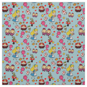 Alice Wonderland Mad Hatter Cat Doodle Art by Leah Fabric
