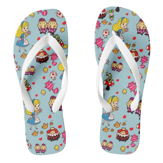Alice Wonderland Mad Hatter Cat Doodle Art by Leah Flip Flops (Footbed)