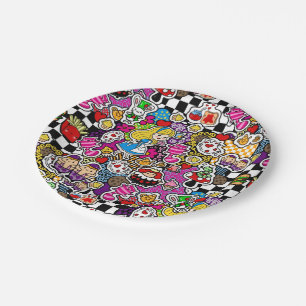 Alice Wonderland Mad Hatter Cat Doodle Art by Leah Paper Plates