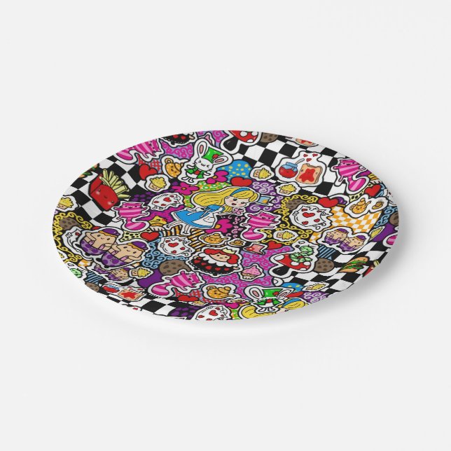 Alice Wonderland Mad Hatter Cat Doodle Art by Leah Paper Plates (Angled)