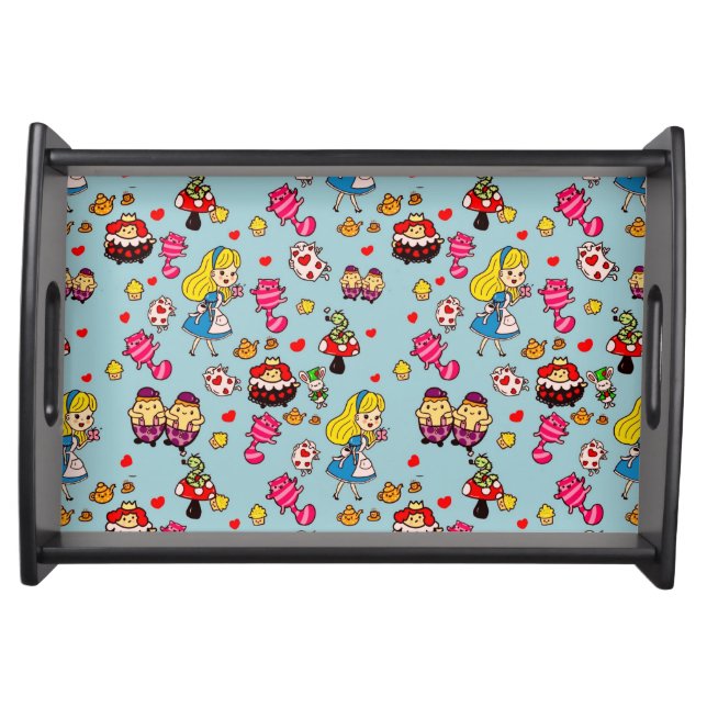 Alice Wonderland Mad Hatter Cat Doodle Art by Leah Serving Tray (Front)