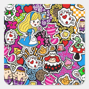 Alice Wonderland Mad Hatter Cat Doodle Art by Leah Square Sticker