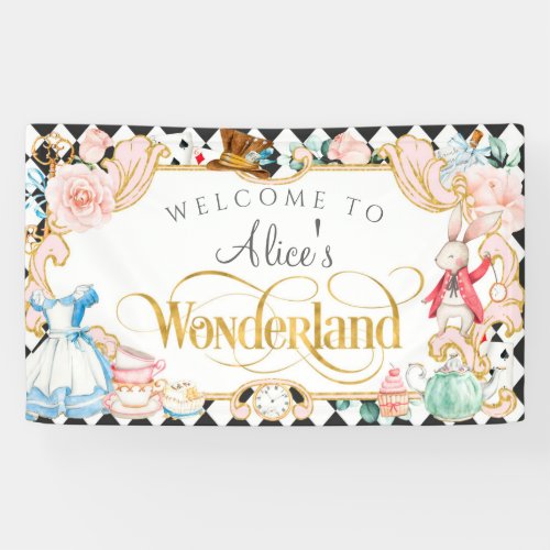 Alice wonderland mad hatter tea party backdrop banner