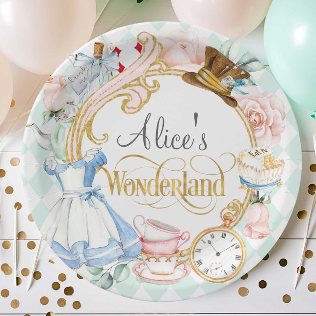 Alice Wonderland mad hatter tea party birthday Pap Paper Plates (Mad hatter, garden tea party, teal, alice wonderland birthday,
)