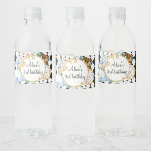 Alice Wonderland mad hatter tea party water bottle Label