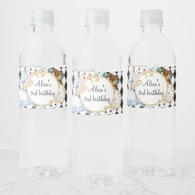 Alice Wonderland mad hatter tea party water bottle Label (Bottles)