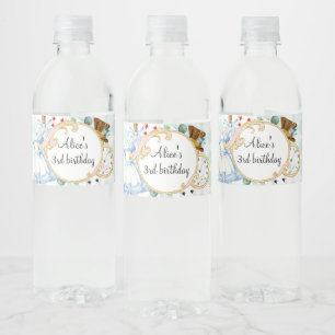 Alice Wonderland mad hatter tea party water bottle Label