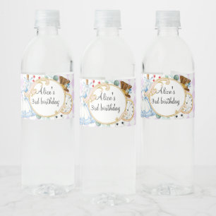 Alice Wonderland mad hatter tea party water bottle Label