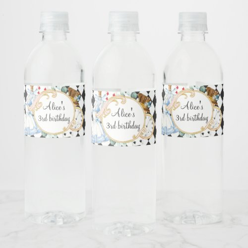 Alice Wonderland mad hatter tea party water bottle Water Bottle Label