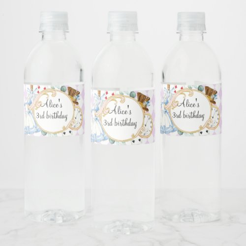 Alice Wonderland mad hatter tea party water bottle Water Bottle Label