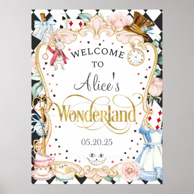 Alice wonderland mad hatter tea party welcome sign (Front)