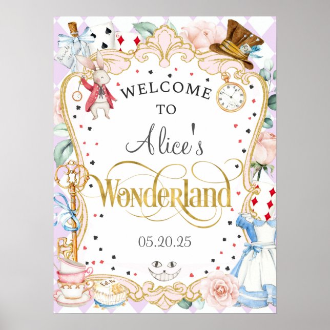 Alice wonderland mad hatter tea party welcome sign (Front)