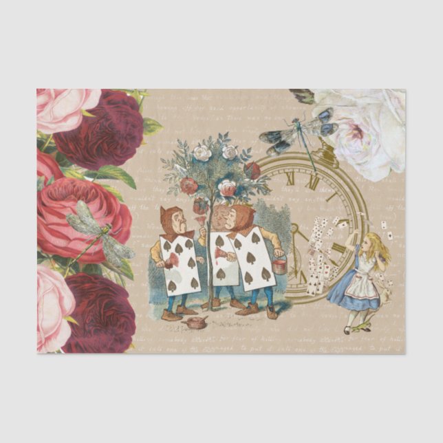 Alice Wonderland Roses Cards Cream Tissue Paper (Front)