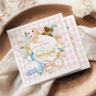 Alice Wonderland Tea Party, Girl 1st birthday Napkins