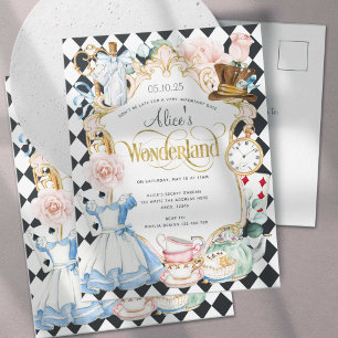 Alice wonderland tea party girl birthday invite