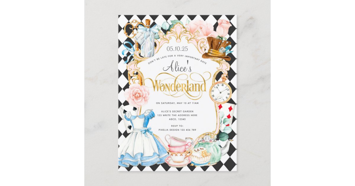 Alice's Tea Party Invitations, Alice in Wonderland Birthday