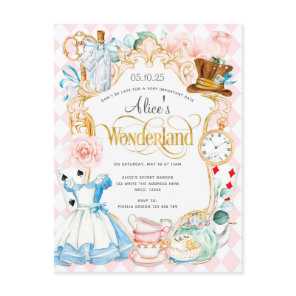 Alice wonderland tea party girl birthday invite