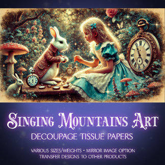 Alice Wonderland Timekeeping Treasures Decoupage Tissue Paper