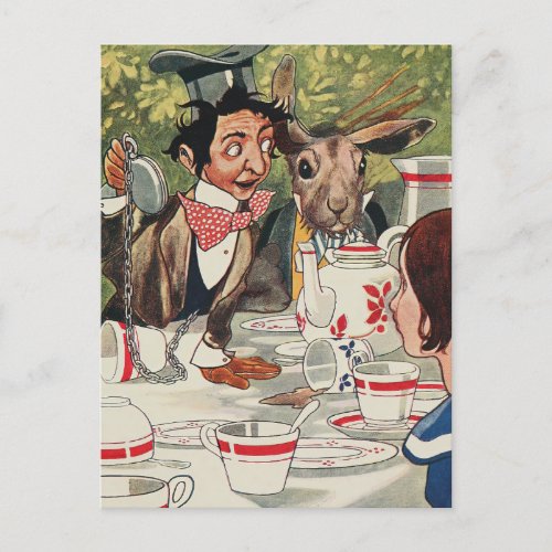 Alices Adventures in Wonderland Tea Party Vintage Postcard