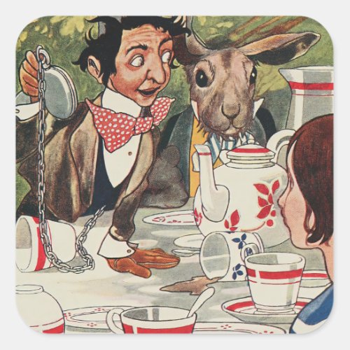 Alices Adventures in Wonderland Tea Party Vintage Square Sticker