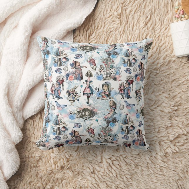 Alice's Friends Retro Fantasy inspired by Reading Throw Pillow (Blanket)