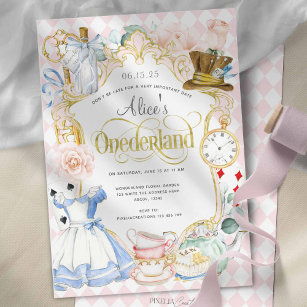 Alice's Onederland mad hatter tea party  Invitation
