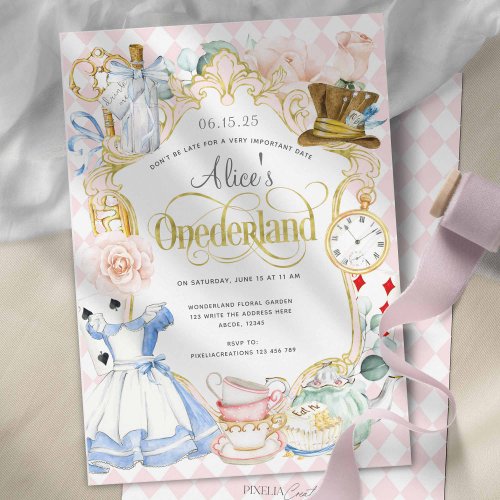Alices Onederland mad hatter tea party  Invitation
