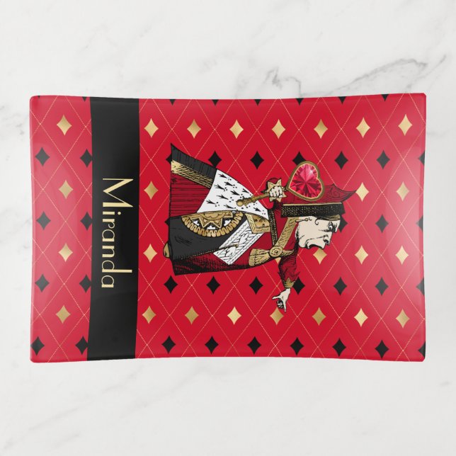 Alice's Queen of Hearts in Red Personalized  Trinket Tray (Front)