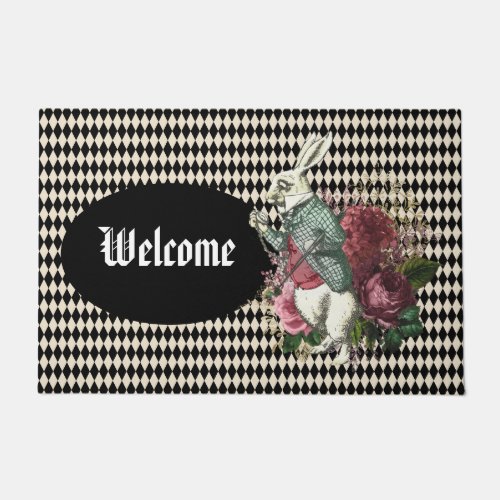 Alices Rabbit on Harlequin Customizable Doormat