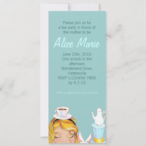 Alices Tea Party Baby or Bridal Shower Blue Invitation
