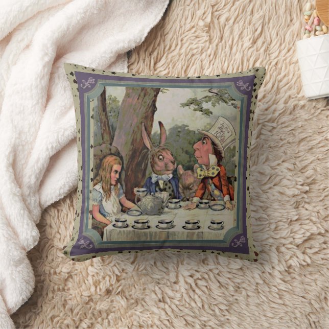 Alice's Tea Party Mad Hatter Wonderland Frame Throw Pillow (Blanket)